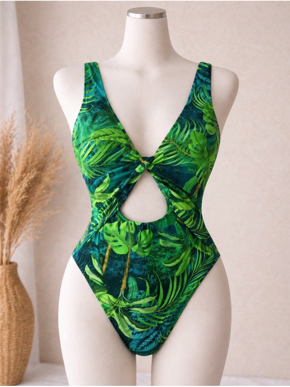 ASOS Green Tropical Twist Cutout One-Piece Swimsuit
